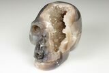 Polished Banded Agate Skull with Quartz Crystal Pocket #190458-1